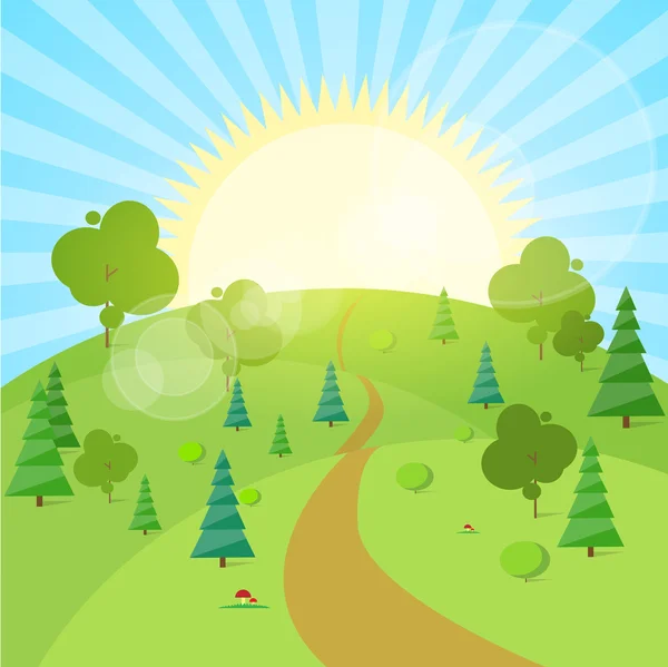 ภูมิทัศน์ฤดูร้อนที่มีหญ้าสีเขียว — ภาพเวกเตอร์สต็อก