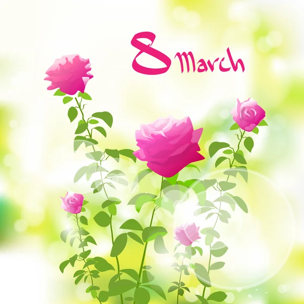 3 月 8 日礼品卡与粉红色的玫瑰 — 图库矢量图片
