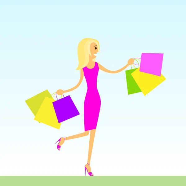 Frau mit Einkaufstüten — Stockvektor