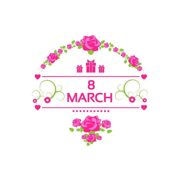 8 марта розовая подарочная карта с розой — стоковый вектор