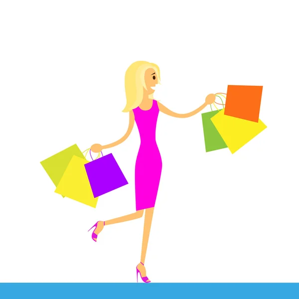 Mujer con bolsas de compras — Vector de stock