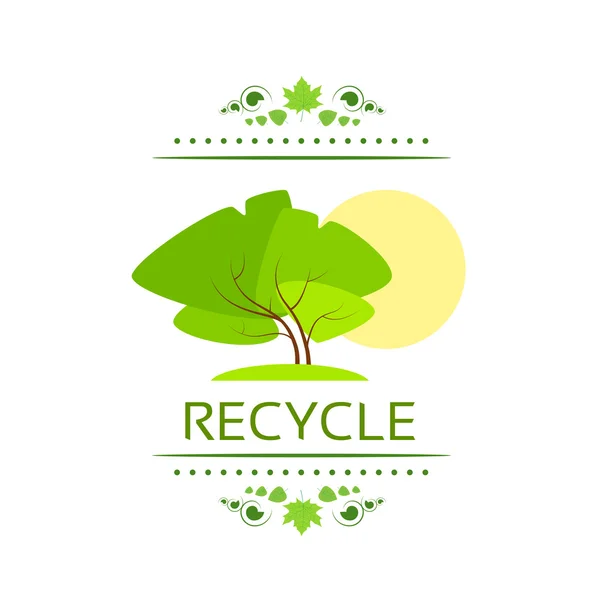 Groene boom recycle platte eco pictogram — Stockvector