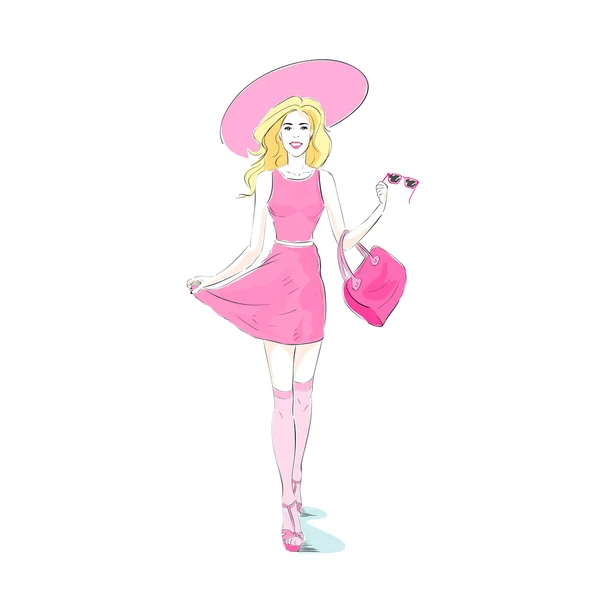 Frau in rosa sexy Kleid — Stockvektor