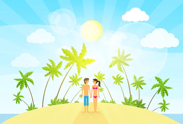 Pareja en vacaciones de verano — Vector de stock