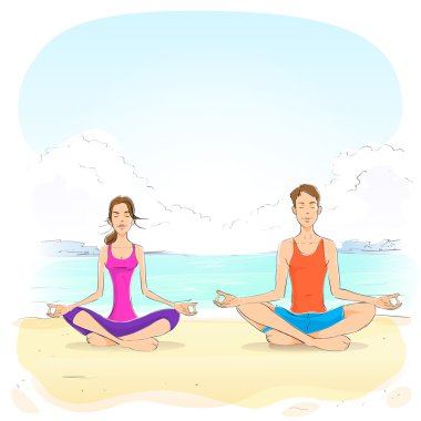 Yoga lotus pozisyonda oturan Çift