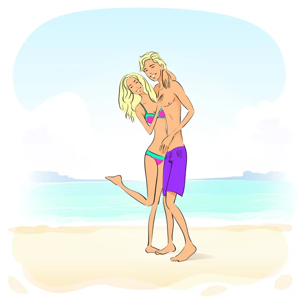 Ζευγάρι στην παραλία το καλοκαίρι — Διανυσματικό Αρχείο