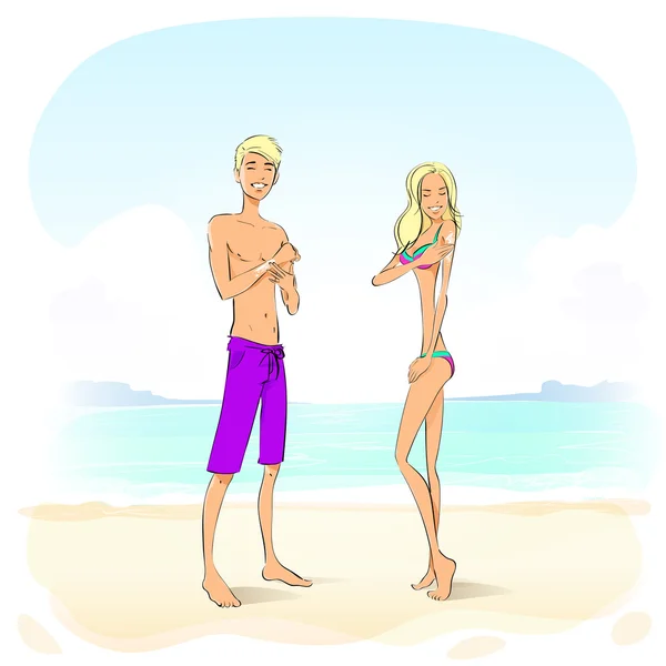 Couple on summer beach — Stock Vector