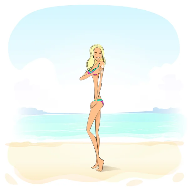 Pretty woman on beach — Stock Vector