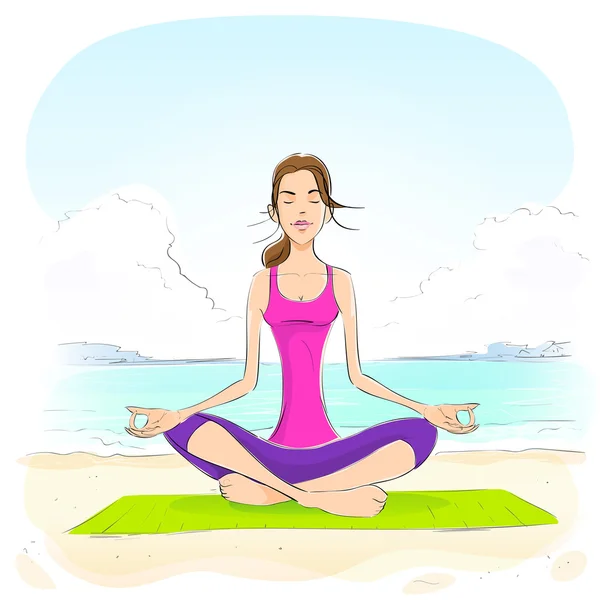 Woman sitting in yoga lotus position — Stock Vector