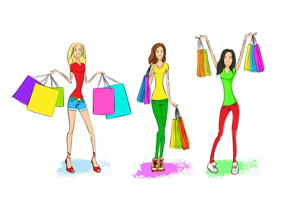 Donna con shopping bags — Vettoriale Stock