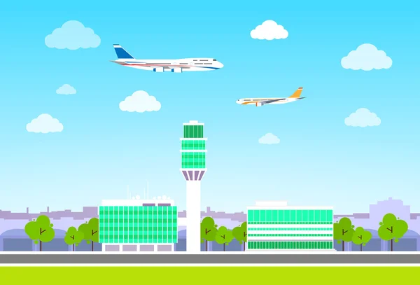 Flughafenterminal mit Flugzeugen — Stockvektor