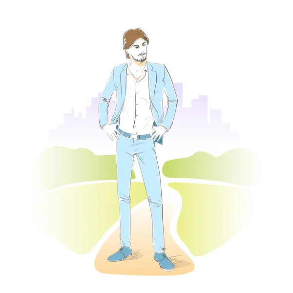 Hombre de moda en el parque al aire libre — Vector de stock