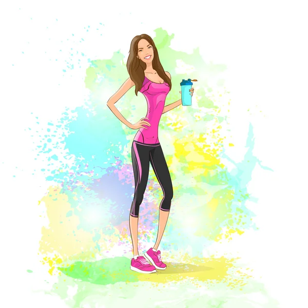 Sport vrouw met fitness drankje — Stockvector