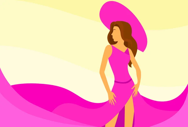 Mujer de moda en vestido rosa — Vector de stock