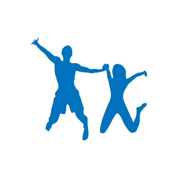 Homem e mulher pulando silhuetas —  Vetores de Stock
