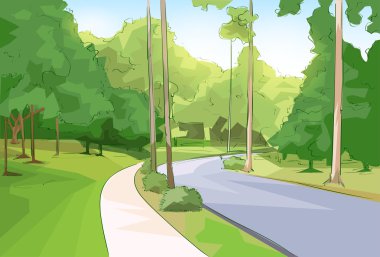 Yol ve yeşil Park orman