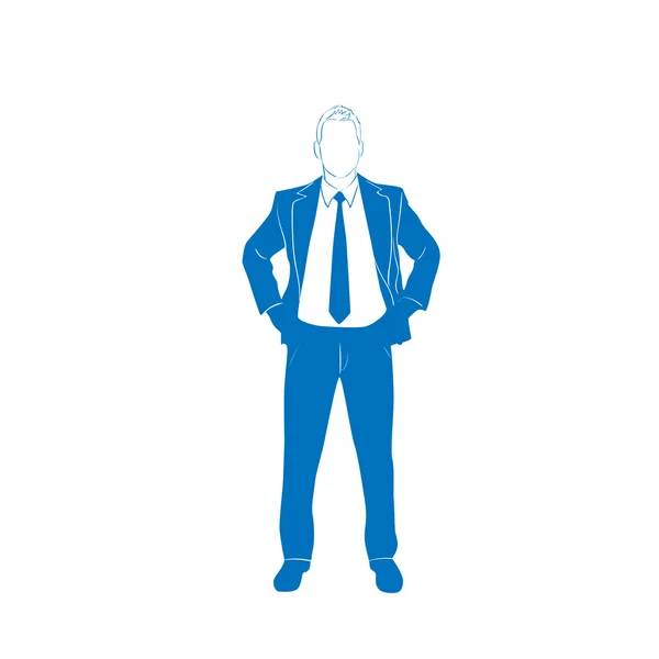 Silueta azul del hombre de negocios en traje — Vector de stock