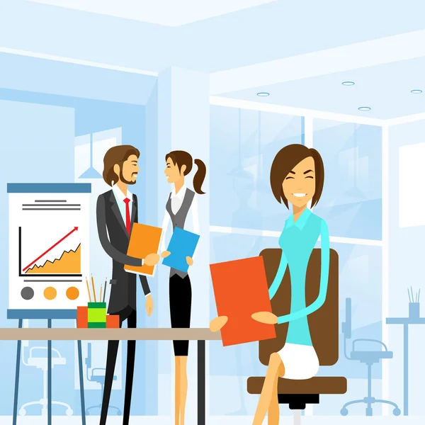 BusinessWoman en la oficina, lugar de trabajo — Vector de stock