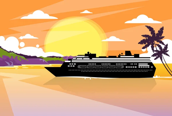 Crucero de línea y la isla tropical — Vector de stock