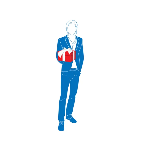 Silueta azul del hombre de negocios en traje — Vector de stock