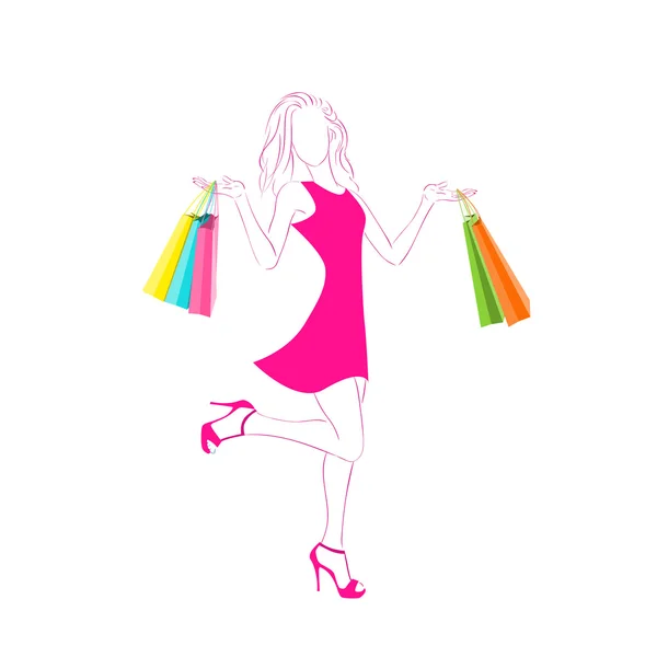 Mujer con bolsas de compras — Vector de stock