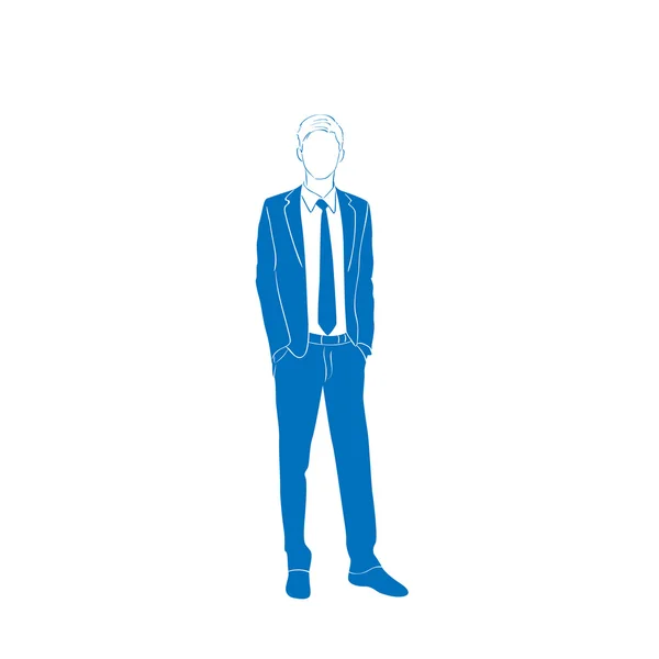 Silueta azul del hombre de negocios en traje — Vector de stock