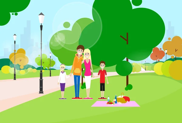 Семья с детьми на пикнике — стоковый вектор