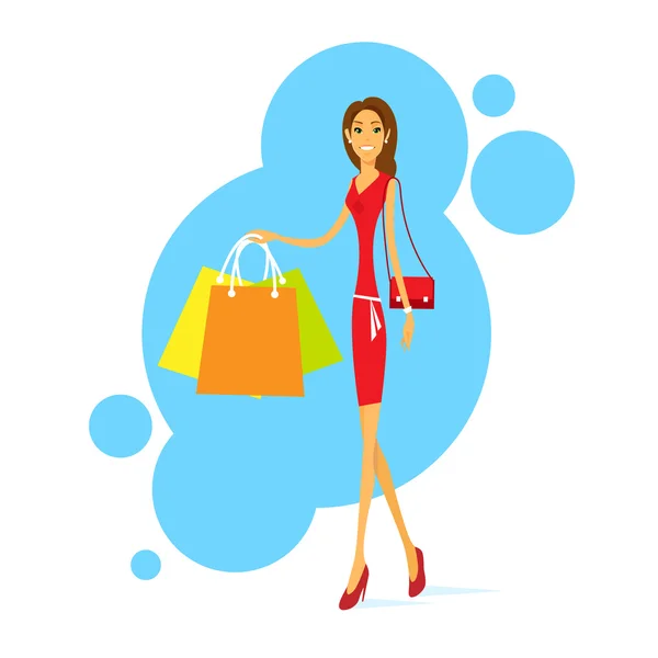 Shopping Woman with Bags — Stock Vector