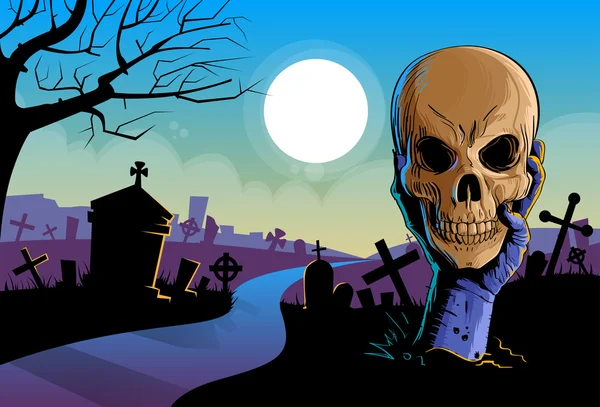 Fondo de Halloween con cementerio — Archivo Imágenes Vectoriales