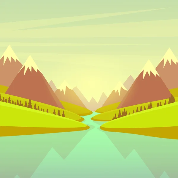 Montaña y agua Paisaje del río — Vector de stock