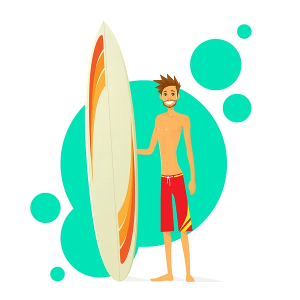 Surfeur homme avec planche de surf — Image vectorielle