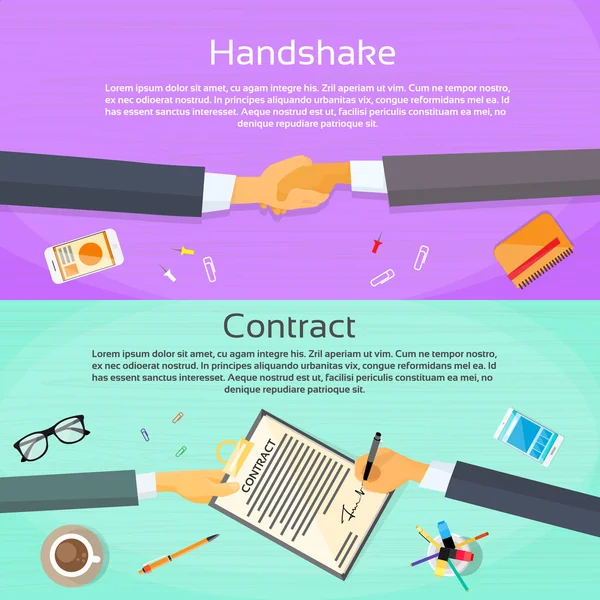 Empresários e Handshake Web Banner — Vetor de Stock
