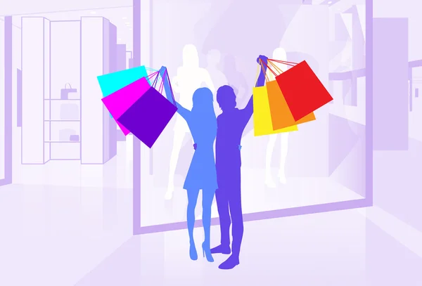 Ζευγάρι για ψώνια στο εμπορικό κέντρο — Διανυσματικό Αρχείο
