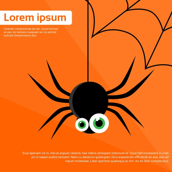 Spinne mit schwarzen Augen und Netz — Stockvektor