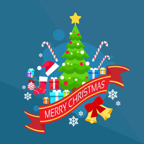 Christmas green tree mit Geschenk-Boxen — Stockvektor