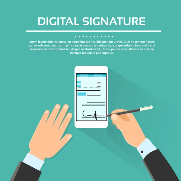 Podpis cyfrowy i inteligentny telefon komórkowy — Wektor stockowy