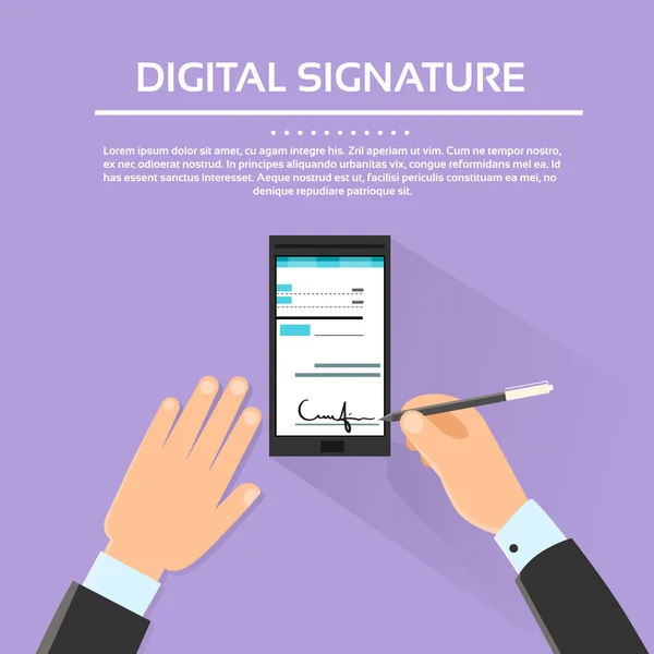 Assinatura digital e telefone celular inteligente — Vetor de Stock