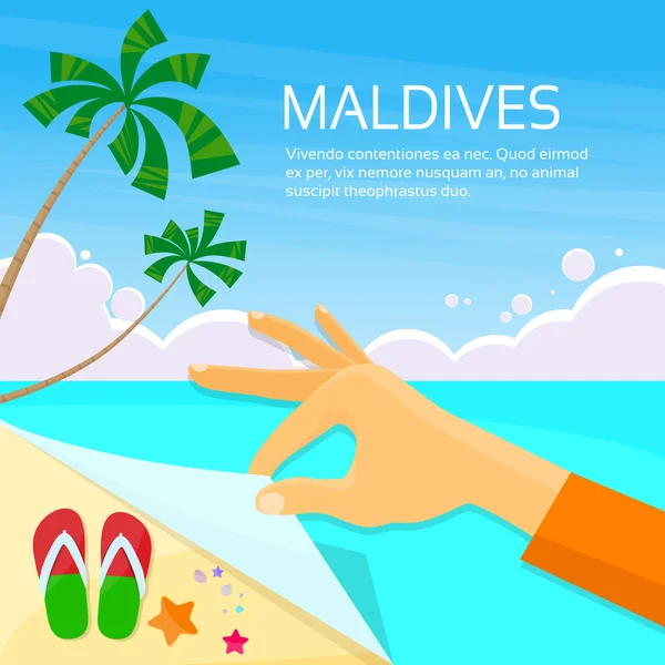 Maldív-szigetek trópusi sziget nyári — Stock Vector