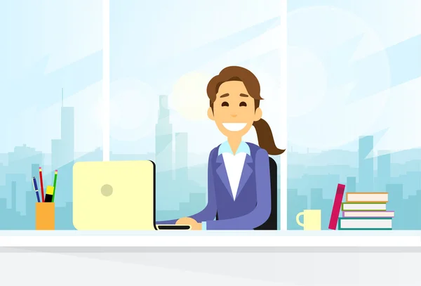 Business woman sitting at desk — Stock Vector