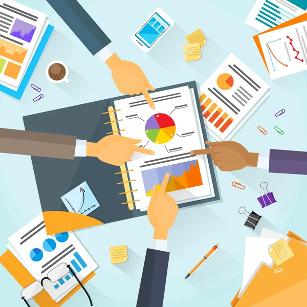 Manos señalando el diagrama del pastel — Vector de stock