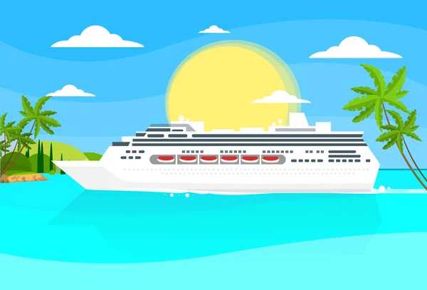 Cruise vonalhajózási hajó snd trópusi sziget — Stock Vector