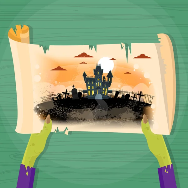 Scroll papier Halloween huis — Stockvector