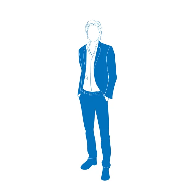Silueta azul del hombre de negocios en traje — Vector de stock