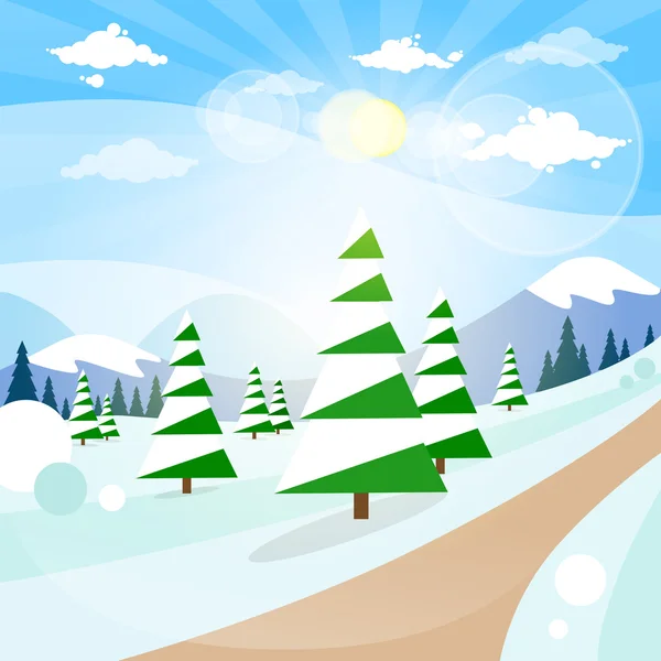 Bosque de invierno paisaje — Vector de stock