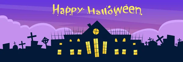 Casa y cementerio de Halloween — Vector de stock