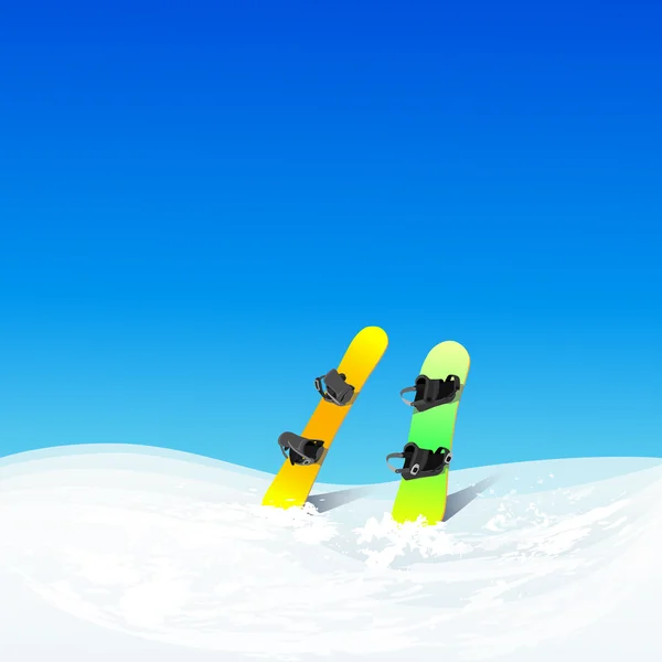 Snowboards op besneeuwde helling — Stockvector