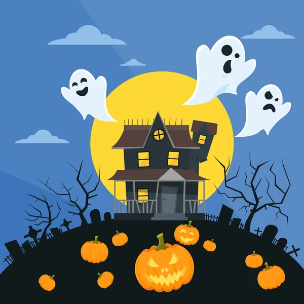 Halloween House with Ghosts — Stock Vector