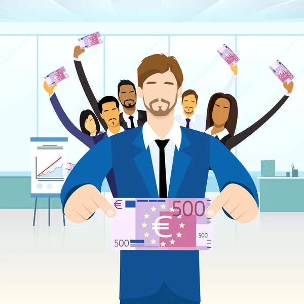 Empresarios y billetes de 500 euros — Vector de stock