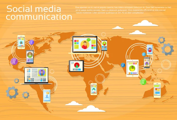 Social Media Comunicación Mapa del mundo — Archivo Imágenes Vectoriales