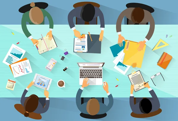 Επιχειρηματική ομάδα κάθεται στο γραφείο — Διανυσματικό Αρχείο